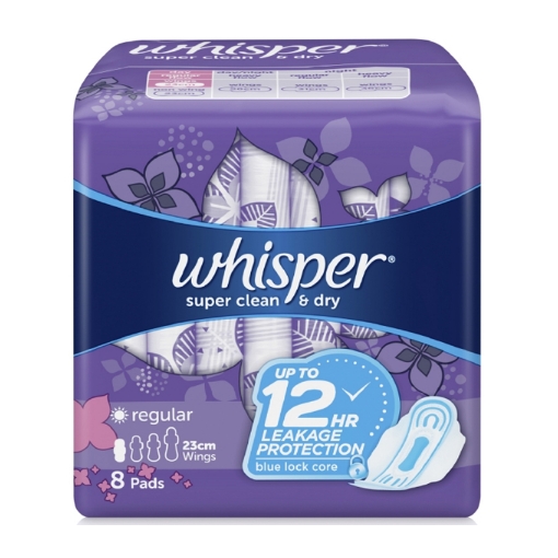 Picture of Whisper Super Clean & Dry Regular Flow Sanitary Napkin with Wings,  WHI118