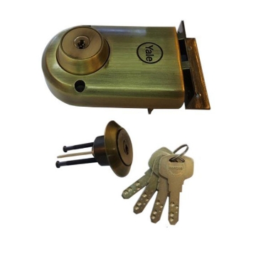 Show details for Yale Vertibolt Double Cylinder Dimple Key Antique Brass and Satin Nickel, YLHVB100DCDKBAB Picture of Yale Vertibolt Double Cylinder Dimple Key Antique Brass and Satin Nickel, YLHVB100DCDKBAB