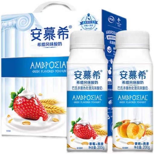 Picture of Yili An Muxi Yogurt, Flavor (Strawberry Oats, Yellow Peach Oats) 200g, 1 bottle, 1*10 bottle