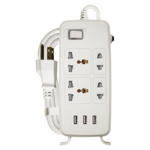 One Main Switch & 3 USB Ports (White)