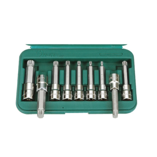 Hans Tools 46028-49 ½" Drive 9 pcs. 100mm XZN and CV RIBE Bit Socket Set (Silver)