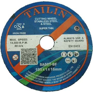 Show details for Tailin Cutting Wheel Stainless Steel Super Thin  105x1x16mm,  SA60T-2A6 TAILIN CUTTING WHEEL STAINLESS STEEL SUPER THIN