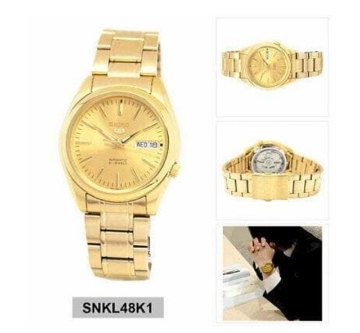 Show details for Seiko 5 Classic Gold Dial Couple's Gold Plated Stainless Steel Watch Set , SNKL48K1/SYMK20 Seiko 5 Classic Gold Dial Gold Plated Stainless Steel Watch