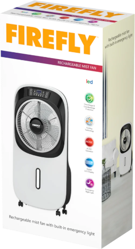 Firefly Rechargeable 10" inch Mist Fan with Digital LED Display and Remote Control