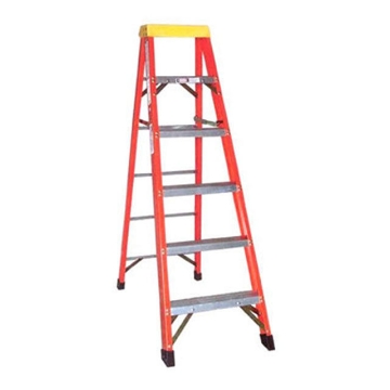Show details for Jinmao 5 Step Fiberglass 6.5' Household Ladder with Big Aluminum Tray Orange 300 lbs, JMFM11105IA Picture of Jinmao 5 Step Fiberglass 6.5' Household Ladder with Big Aluminum Tray Orange 300 lbs, JMFM11105IA